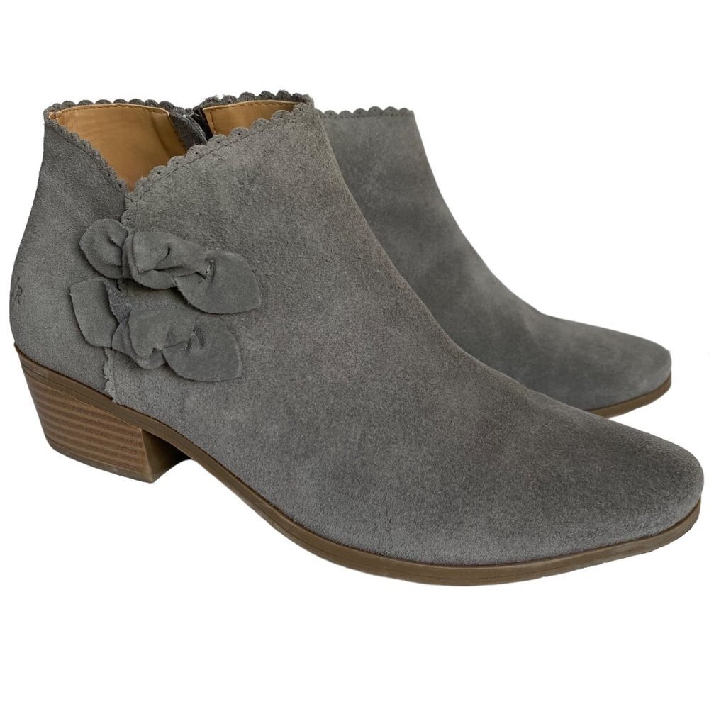 Jack Rogers Womens Booties Size 9.5 Kali Suede Ankle Boots Gray Chunky Heel - Picture 2 of 14